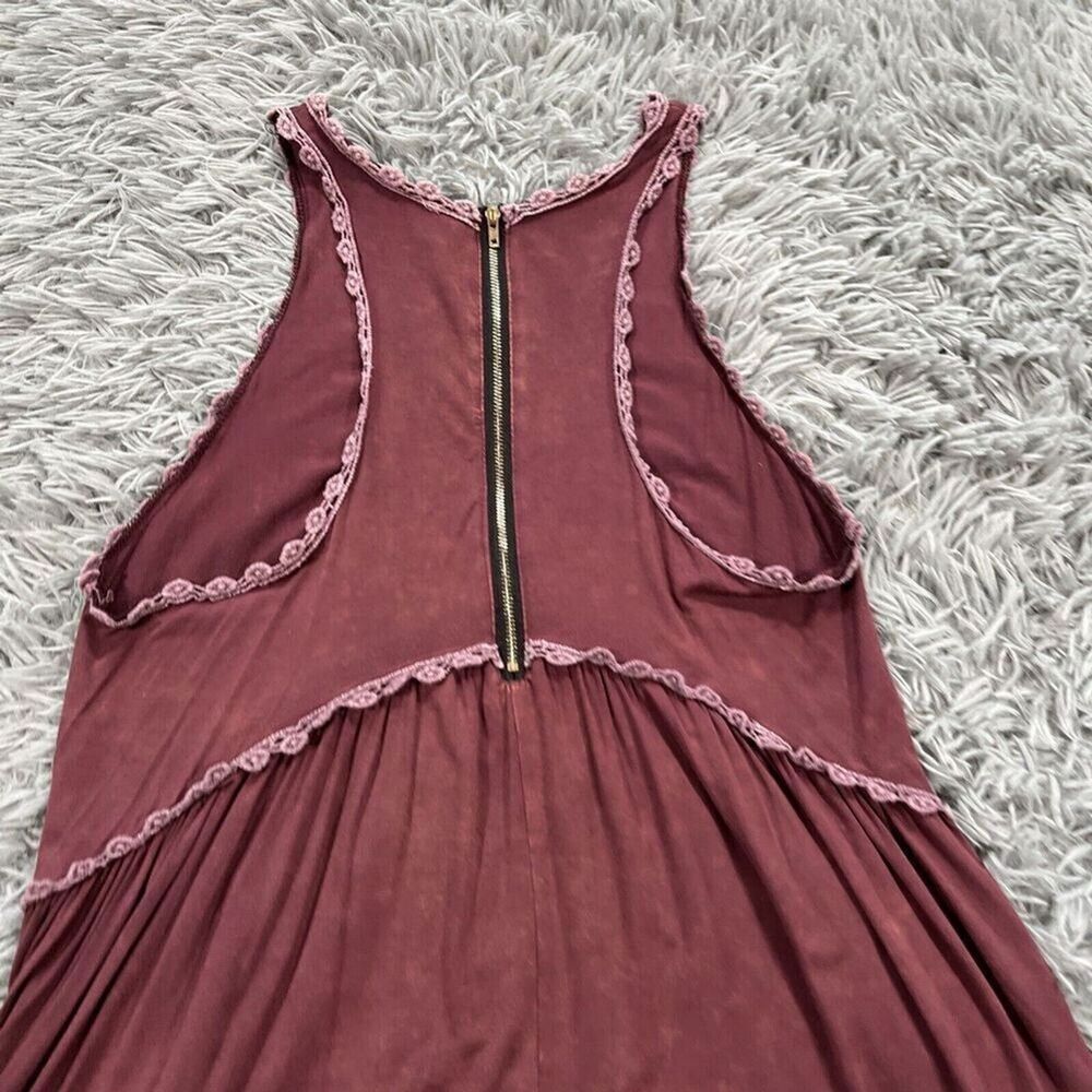 POL Womens Tunic Tank Top Lace Trim Stone Wash Peplum Small Burgundy - Picture 9 of 10